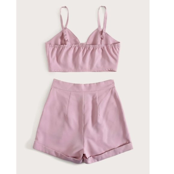 Pink Bustier style crop suit short set women size 4/6 - Picture 2 of 2